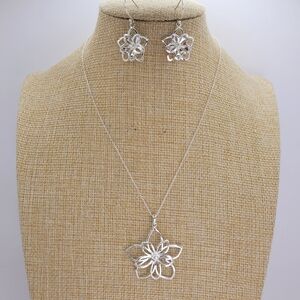 Vintage FAS 925 Sterling Silver Modernist Floral Open Cutout Flower Jewelry Set